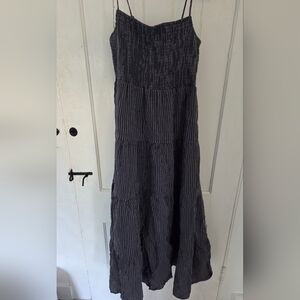 Z Supply Striped Tiered Maxi Dress in Charcoal Grayish Blue